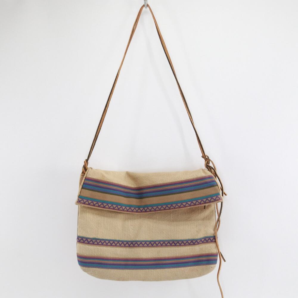 Vtg Valerie Barad Handbag Women M Lined Southwest Tapestry Rawhide Straps Bag